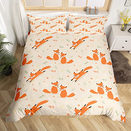 Fox Bedding Sets Fox Family Safari Animal Comforter Cover Cartoon Fox Print Duvet Cover Set For Kids Boys Girls Wildlife Farmhouse Rustic Bedspreads Cover With 1 Pillow Case Bedroom Decor Twin Size #TOP19