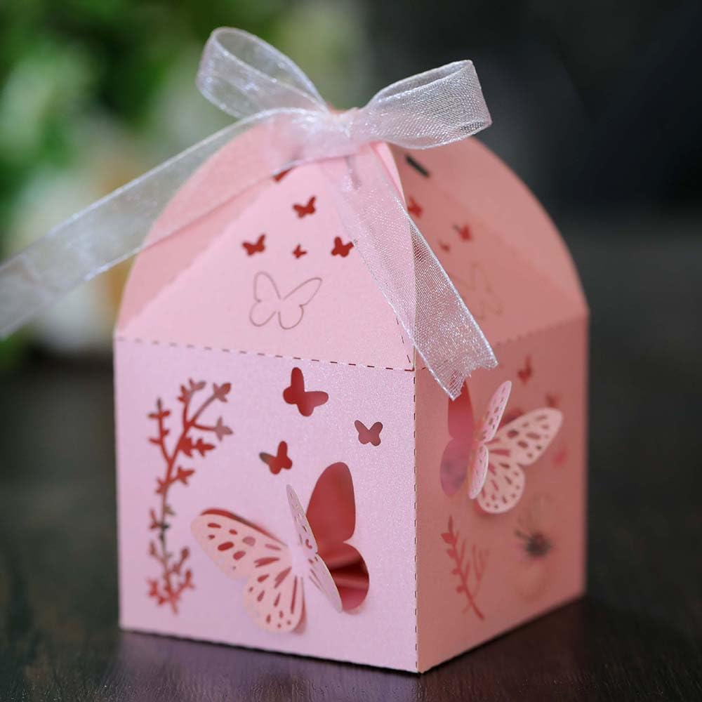 Steedna 50 Pack Laser Cut Chocolate Candy Box Hollow Out Wedding Party Favors Three-Dimensional Butterfly Pattern Candy Boxes Party Favors Ideal for