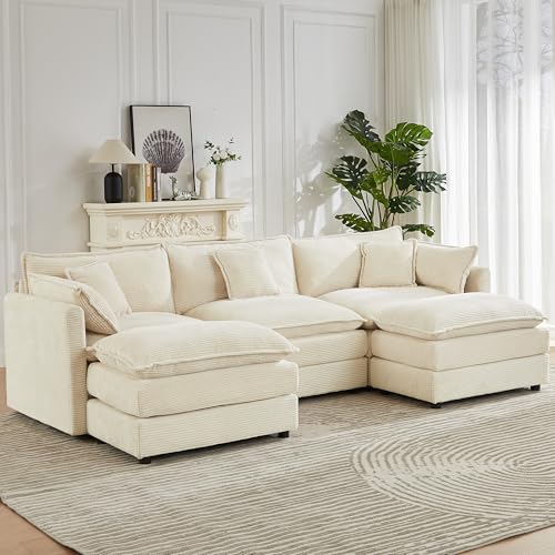 JIEXI Ecksofas Und Couchs, Ecksofa Mit Schlaffunktion, Modulares Ecksofa, Wohnlandschaft U Form, L Form Eckcouch, Für Couch Wohnzimmer Schlafzimmer Büro Wohnung Corduroy Fabric, 285 x 150cm