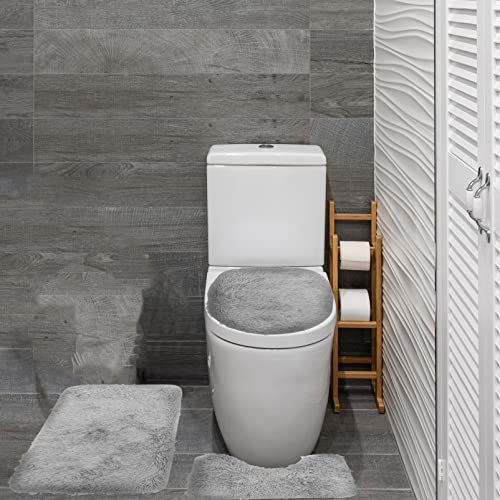 VICASKY 1 Set Badvorleger Plüsch Set rutschfeste Badvorleger Bodenmatte Toilettendeckelbezug Teppichset Badvorleger Sets 3-Teilig Mit Wc-Abdeckung Grau – Bild 7