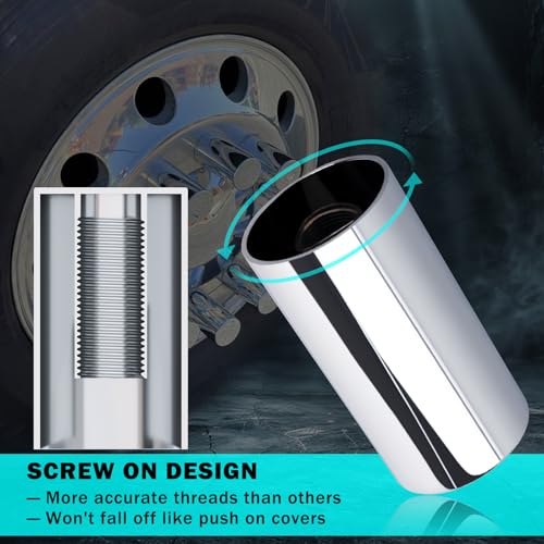 Image of CheeMuii 60 Pcs 33mm Lug Nut Covers Kit Premium ABS Chrome Screw-on Nut Cover Caps Standard Flanged Column Lug Nut Covers for Semi Truck Trailer