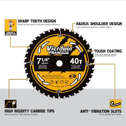 Freud D0740A Diablo 7-1/4 40 Tooth ATB Finishing Saw Blade with 5/8-Inch Arbor, Diamond Knockout, and PermaShield Coating - Image 3