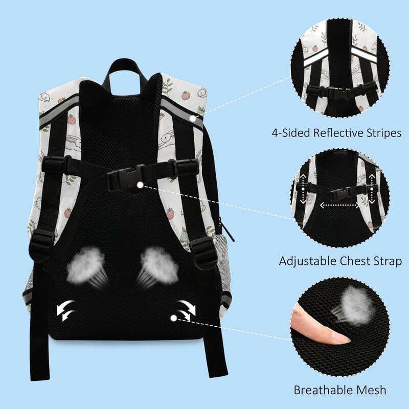 QUGRL Cute Rabbits Strawberry Toddler Backpack for Boys Girls Kids School Backpack with Chest Strap Leash Preschool Schoolbag Nursery Kindergarten Bag for Daycare Travel Hiking School
