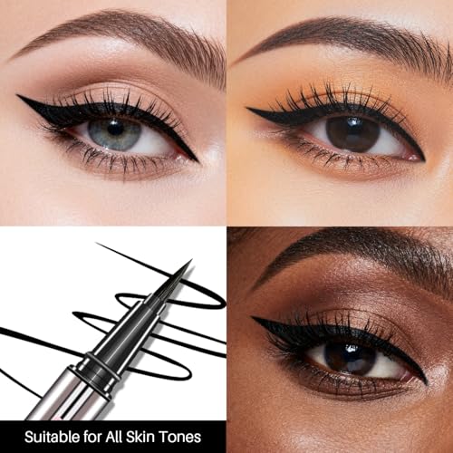 Image of CHARMACY Liquid Eyeliner Waterproof, Intense Black Long Lasting Eyeliner Pen with Ultra Fine Tip, Smudge Proof, Smear Proof, Easy Apply for Winged Liner & Precise Lines, Beginner Friendly, 0.6ml