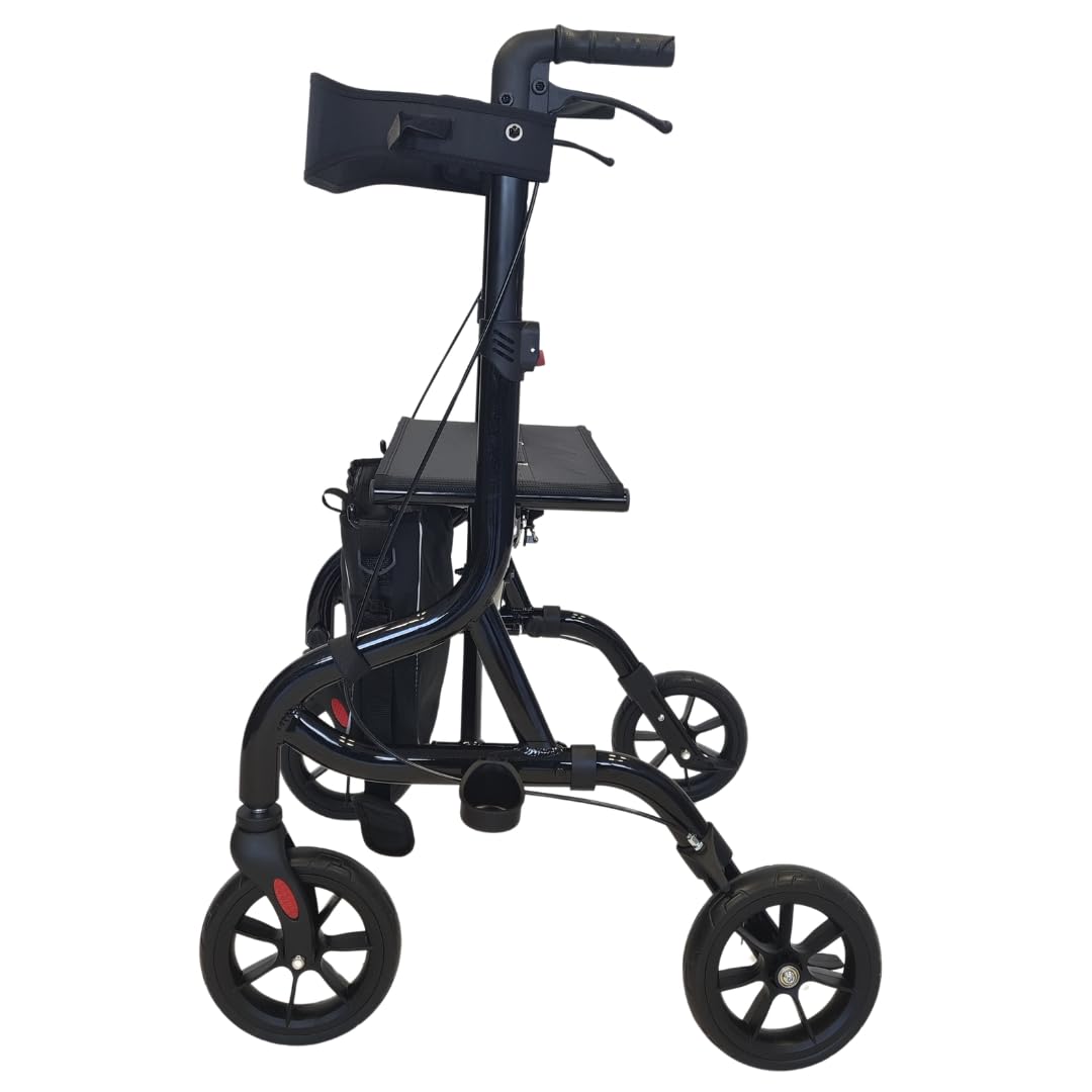 abc HOME Ultra-Leichtgewicht Rollator 6 kg – Aluminium Gehwagen klappbar bis 130 kg – Reise-Rollator mit Ankipphilfe, Sitz & Tasche – 5-fach höhenverstellbar – Schwarz (Nobles Schwarz)