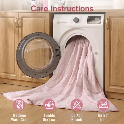 Image of Cooling Weighted Blanket for Adults, 12lbs 48 x 72 for Summer | Cozy and Breathable Waffle; Soft; Machine Washable; Filled with Glass Beads; Heavy Throw for Hot Sleepers in Bed; Pink