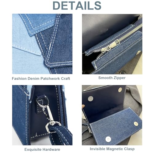 Purse for Women Patchwork Shoulder Bags, Mini Purse Crossbody Bag Denim Top Handle Clutch Handbag4