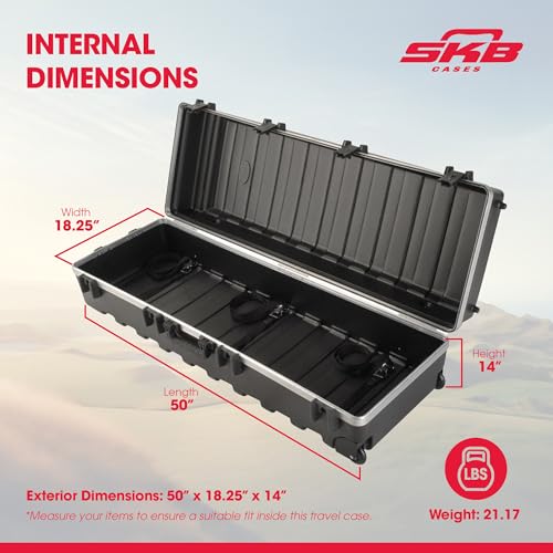 Image of SKB ATA Large Stand Case with Wheels & TSA Latches - Durable Transport Solution for Equipment, 48x16.25x13 Inches, Over-Molded Handle, Secure Straps, Field-Replaceable Parts
