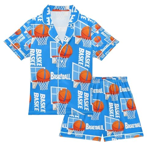senya Basketball Hoop Satin Summer Pajama Sets Silk Short Sleeve Button Down Sleepwear
