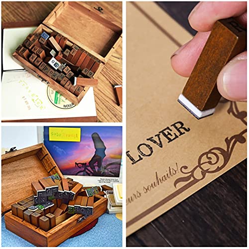Stempelletters, alfabetstempelset, houten stempelset, letters, postzegels, 70 stuks, hout, rubberen postzegels met… - Image 3