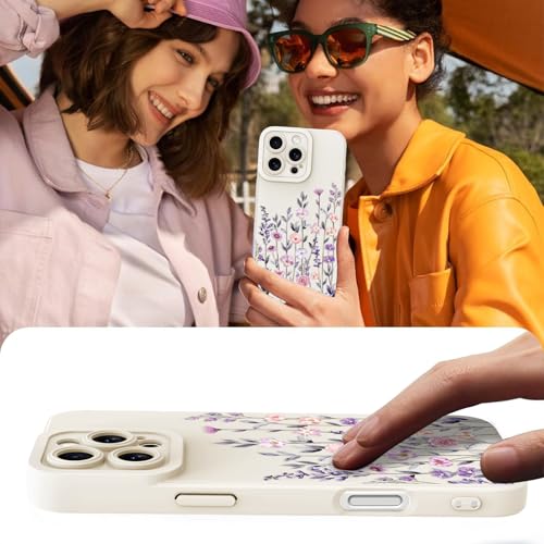 Image of Designed for iPhone 16 Pro Case Flower for Women Girls, White | Cute Floral Pattern Liquid Silicone Phone Case [Full Camera Protection] Slim Soft TPU Protective Cover