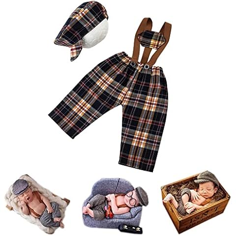 Newborn Photography Props Boys Girls Stripe Cap with Romper Photo Props Posing Set (Middle Black) Cover