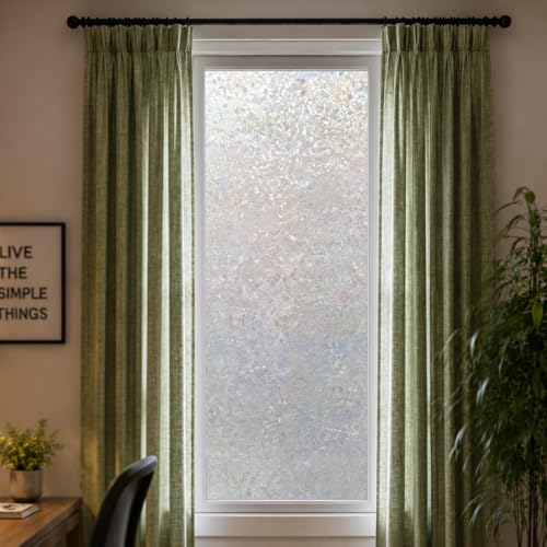 Image of CVANU Rainbow Reflection 3D Frosted Privacy Window Film, Self Adhesive Waterproof Vinyl Covering Sheet for Glass Door, Windows, Bathroom, Home & Office Use (12 x 120 Inch)