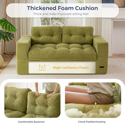Image of MAXYOYO 63 inch Loveseat Sofa Couch for Small Spaces, Upholstered Boneless Cloud Couch for Apartment Bedroom, 2-Seater Love Seat Floor Modern Sofa with Pillows, No Assembly Required, Green