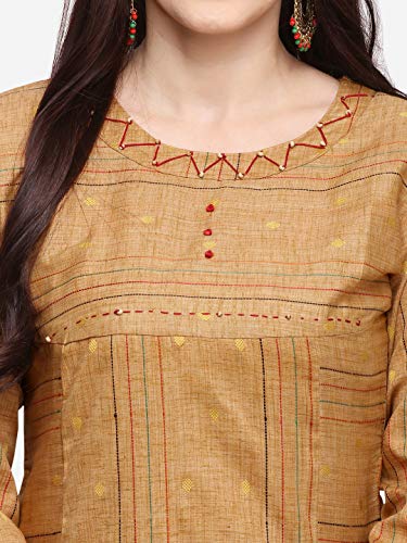 Image of EthnicJunction Women's Cotton Blend Thread Embroidered Straight Kurti