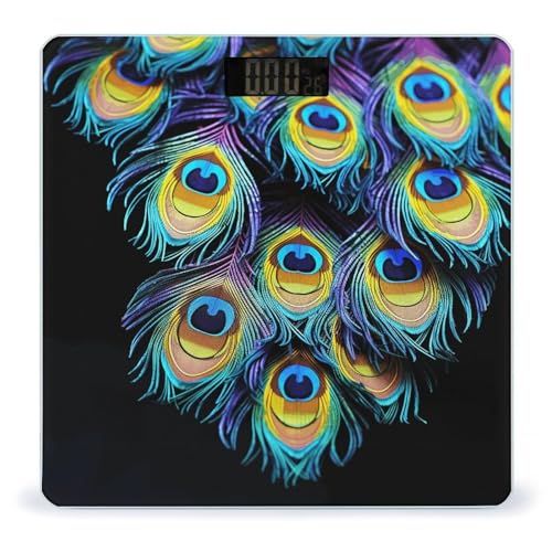 Balanza digital de baño con diseño de plumas de pavo real miniatura 1