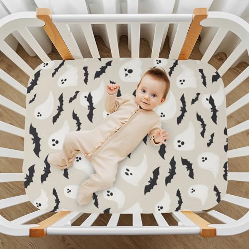 Image of Caikeny Fitted Crib Sheet for Boys Girls Halloween Ghosts Vintage Bat Baby Crib Sheets Bassinet Sheets Crib Mattress Bed Sheets for Toddler Newborn Infant 27 x 39 in