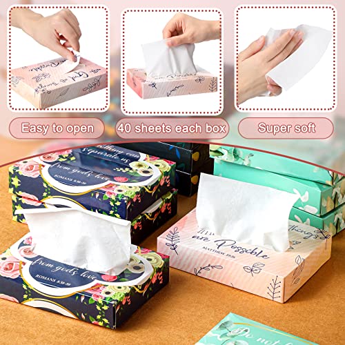 Image of Yinder 24 Packs 960 Sheets Tissue Cube Car Facial Boxes Disposable Facial Travel Tissues Holder Soft Watercolor Boxes 2 Ply 40 Sheets for Wedding Household Car Kitchen Bathroom(Religious)