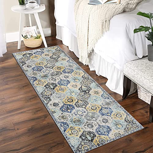 Lahome Moroccan Hallway Runner Rug - 2'5''X8' Ultra-Thin Vintage Washable Rug Runner Oriental Rug Non-Slip Kitchen Runner Indoor Throw Carpet For Entryway Bedroom Laundry Room(2'6''X8',Yellow/Aqua) #TOP5