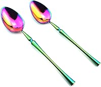 Vista 5 de JASHII Juego de cubiertos de titanio de lujo de 20 piezas de acero inoxidable 18/10 pulido con espejo de arco iris, incluye tenedor, cuchillo