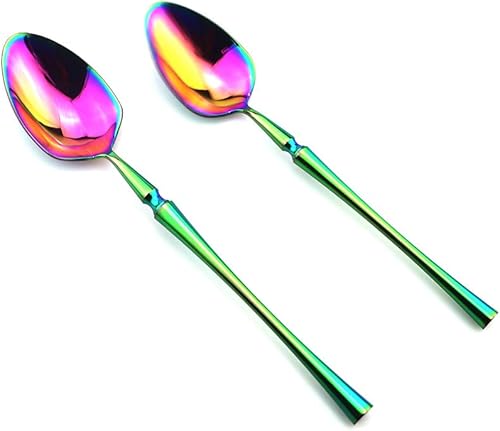 Miniatura 5 de JASHII Juego de cubiertos de titanio de lujo de 20 piezas de acero inoxidable 1810 pulido con espejo de arco iris, incluye tenedor, cuchillo,