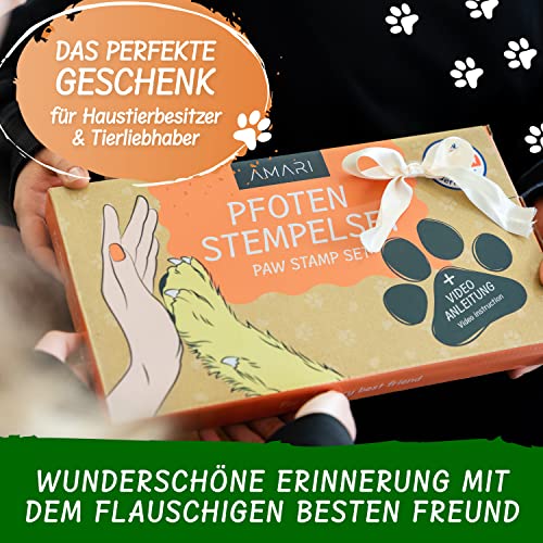 AMARI ® Pfotenabdruck Set inkl. 2 Stempelkissen und 4 Druckkarten - Pfotenabdruck Set Hund - Geschenke für Hundebesitzer - Pfotenabdruck Set Katze - Hund Erinnerung