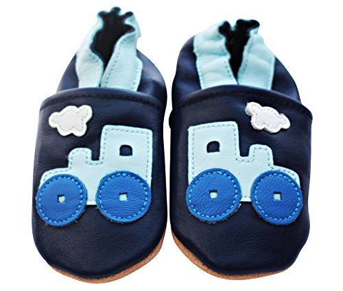 ENGEL + PIRATEN Krabbelschuhe MARKENQUALITÄT - VIELE MODELLE bis 4 JAHRE Babyschuhe Leder Lauflernschuhe Lederpuschen (18-24(Gr.22/23), Lok Blau) Cover