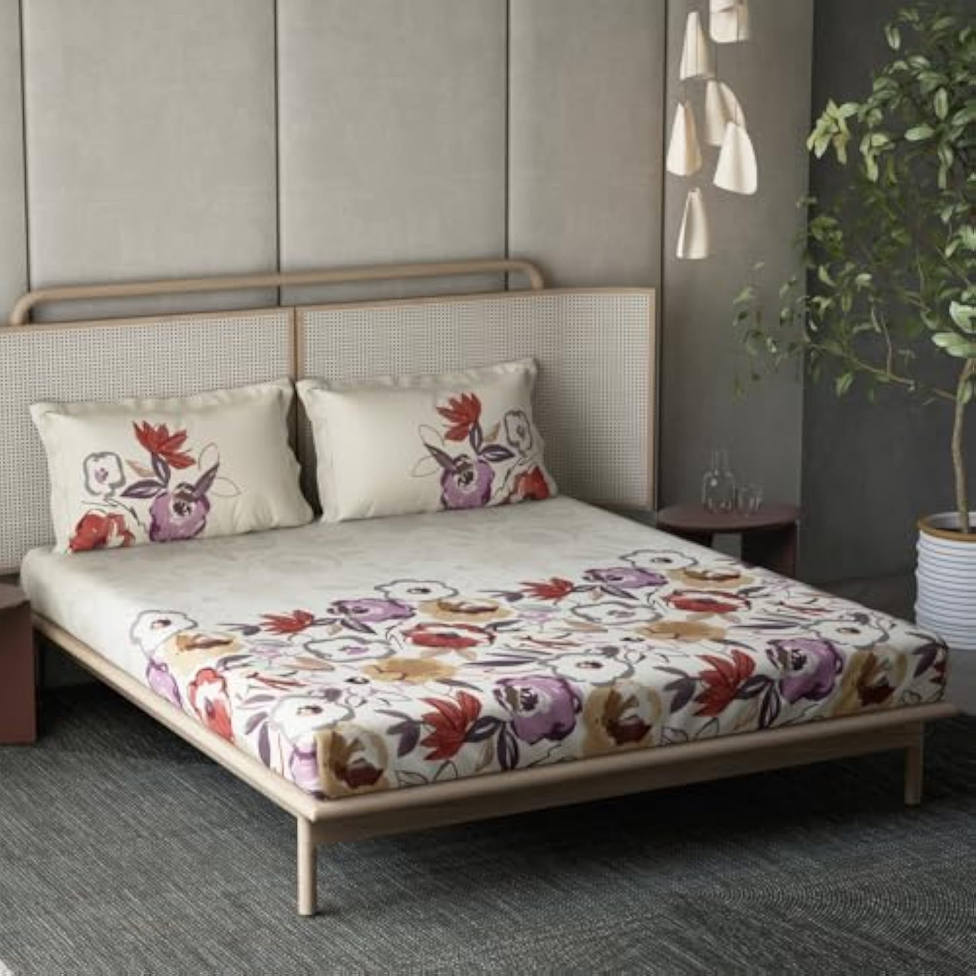 Cotton King Bed Sheet Set with 2 Pillow Covers, Digital Print