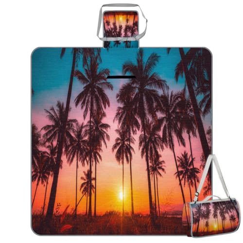 Shimoshe Picnic Blankets 57”x 59”, Summer Palm Tree Waterproof Sandproof Picnic Mat Lightweight Foldable Beach Blanket for Camping Park Grass Beach Outdoor Blanket A1