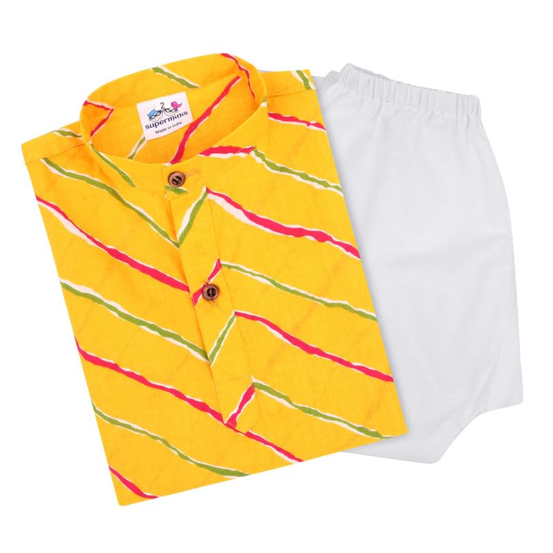 superminis Baby Boys Sanganeri Lehariya Print Kurta and White Pyj...