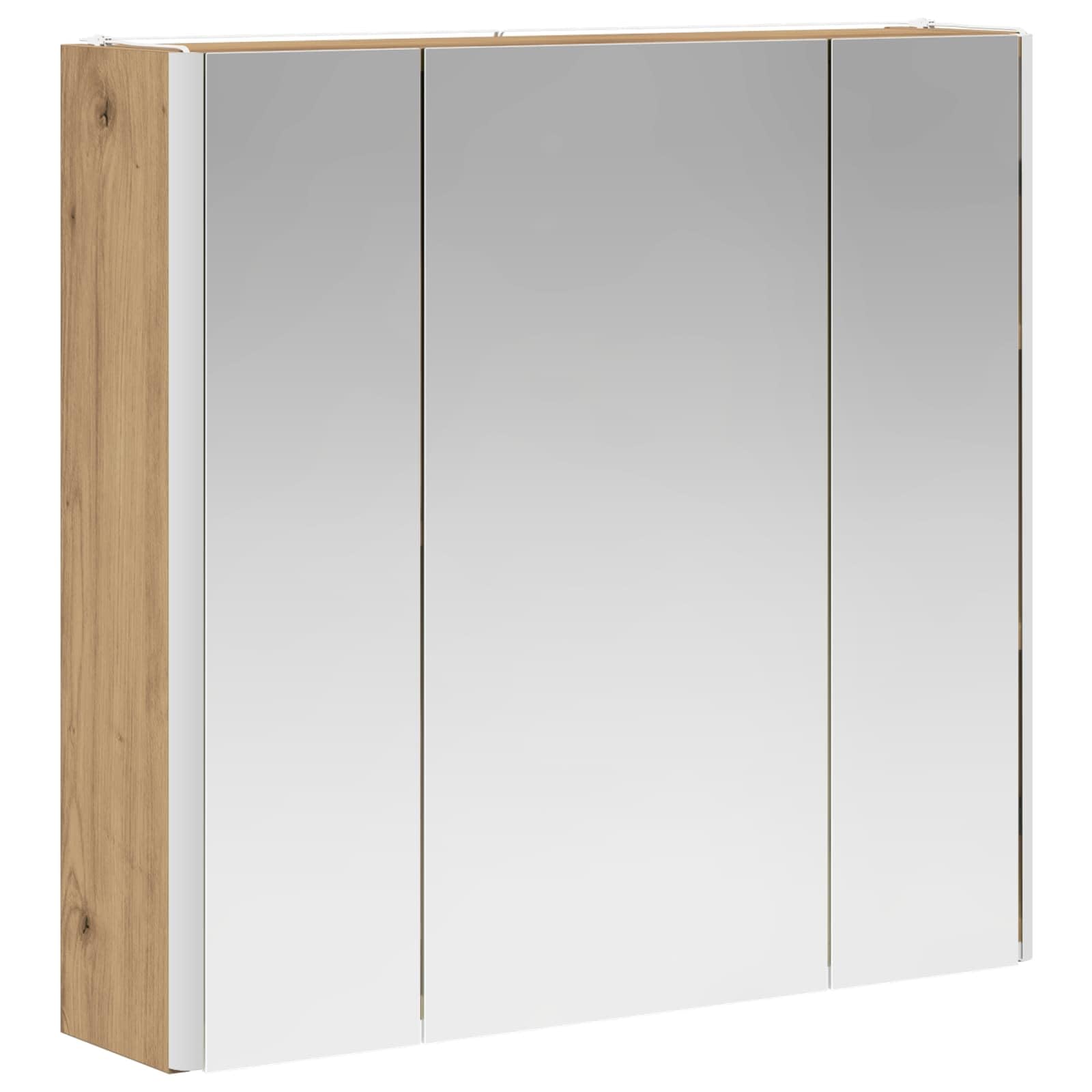 Szafka łazienkowa z lustrem, rzemiosło artystyczne, dąb drewnopochodny, 63,5 x 15,5 x 60,5 cm, z oświetleniem LED i montażem na ścianie, miejsce do przechowywania mebli łazienkowych i szafki