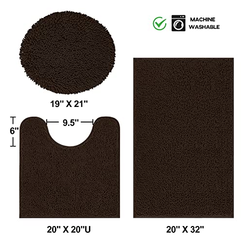TREETONE Chenille-Badematten-Set, 3-teilig, WC-Vorleger-Set, 50.8 x 50.8 cm, U-förmiger WC-Vorleger & 50.8 x 81.3 cm, Teppich & 1 Deckelbezug, Dusche & Badezimmer, Schokoladenbraun – Bild 3