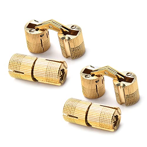 WTpin Pack of 4 Concealed Brass Hinges, Barrel Hinge Invisible, Cylindrical Brass Hinges