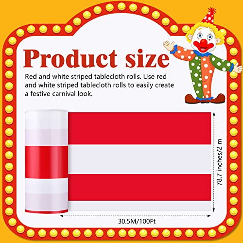 78.7 In X 100 Ft Red And White Striped Tablecloth Roll Plastic Red White Stripes Table Cover Roll For Carnival Circus Party Table Stage Tent Classroom Wall Backdrop Decorations (Red And White Striped) #TOP1