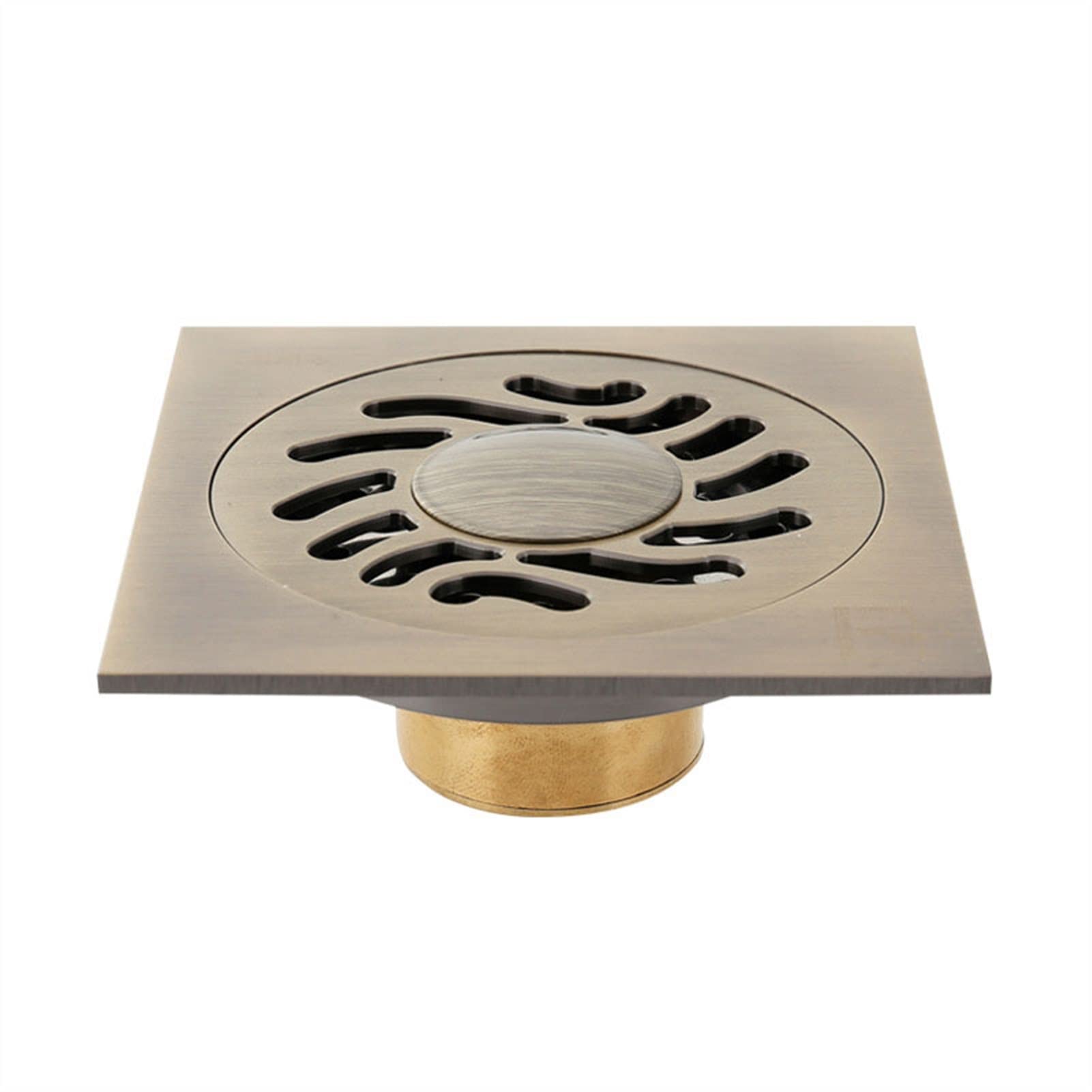MMBBOD 4 Inch Shower Floor Drain Brass Shower Drain with Removable Cover Grid Grate, Square Floor Drainer with Hair Strainer for Kitchen Washroom Garage and Basement, Bronze (Blanco : D)