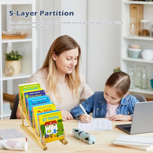 AAiphuwew 2pcs Bookshelf for Kids Rooms, Wooden Children Book Rack Storage Mini Desktop Bookshelf, Toddler Book Display Shelves for Bedroom, Classroom, Nursery - Image 6