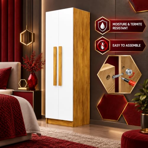 Image of Bniture Wooden Almirah for Clothes, Door for Bedroom, 2 Door Wardrobe with 4 Shelves Huge Storage Space (46D x 60W x 182H CM) | 3 Year Warranty (Giant Wood & Frosty White)