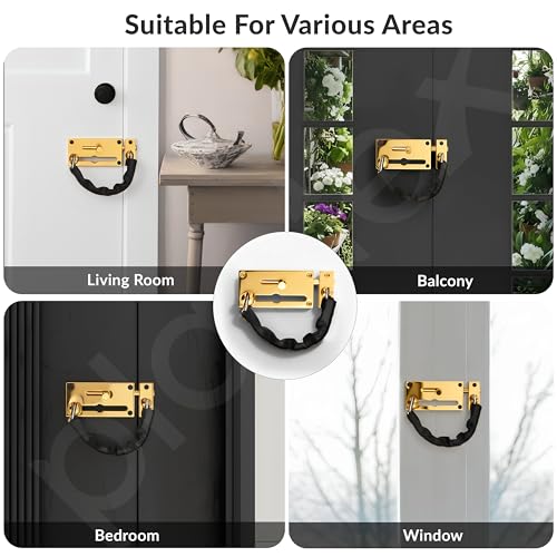 Image of Plantex Door Chain with Baby Latch /Door Chain Lock for Main Door /Latch Lock for Door /Heavy Duty Door Safety Guard Lock for Home, Hotel & Office Security - Pack of 1 (DTK-294-Gold)