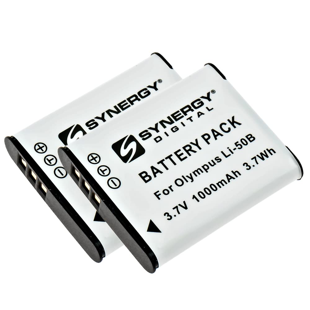 Synergy Digital Camera Batteries, Compatible with Olympus Stylus Tough 8000 Digital Camera, (li-ion, 3.7V, 1000 mAh), Replacement for Olympus LI-50B Battery, combo-pack includes: 2 x SDLI50B Batteries