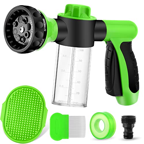 Dog Wash Sprayer Outdoor, 8-in-1 Dog Sprayer Hose Attachment with Massage Brush and Pet Grooming...
