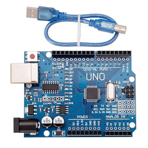 hiBCTR arduino uno r3 Board with USB Cable - atmega328p 16mhz 14 Digital i/o pins pwm Support Compatible with arduino uno r4 mega Leonardo and Raspberry pi