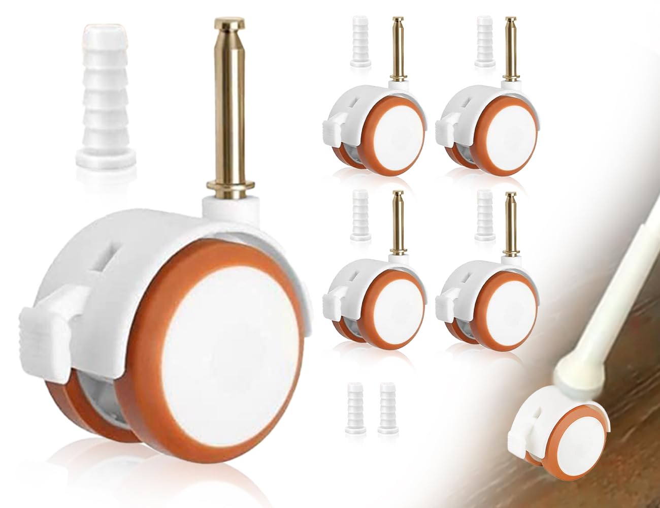 Set Di 4 Ruote Piroettanti Con Freni Per Mobili Bambini - Bianche, &Oslash; 7 Mm