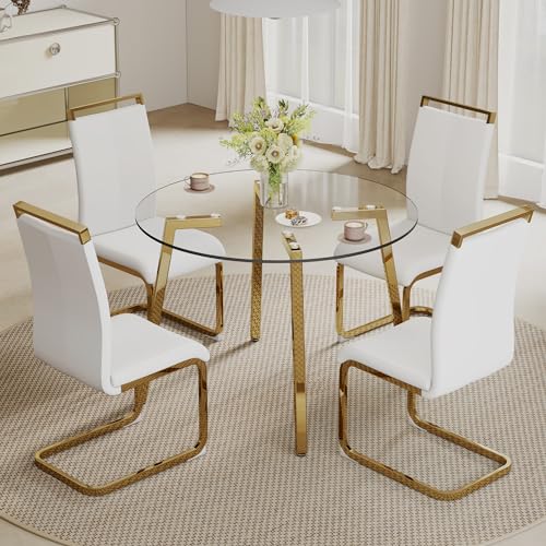 Dining Room Chairs Set Of SSLine Modern 5-Piece Round Glass