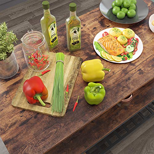 VASAGLE ALINRU Kitchen Island with 3 Shelves, Kitchen Shelf with Large Worktop, Stable Steel Structure, 47.2 x 23.6 x 35.4 Inches, Industrial, Easy to Assemble, Rustic Brown and Black UKKI01BX