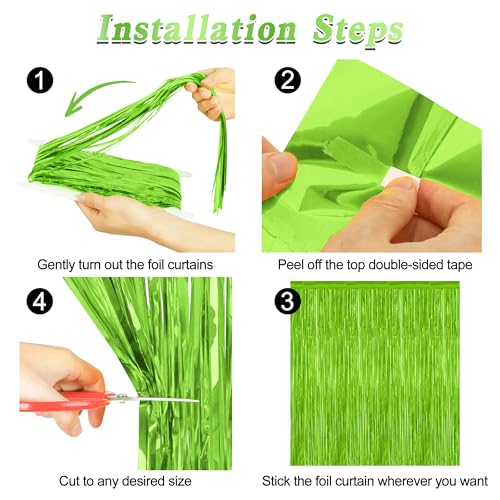 Image of ZATAYE 2 Pack Grass Green Christmas St Patricks Foil Curtain Decorations | Grass Green, Metallic Foil, 3.28 x 7.05 FT, Tinsel Backdrop, Foil Curtain Streamer, Christmas St Patricks Party