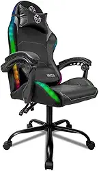 Cadeira Gamer TGT HR RGB | Reclinável 135° | Couro PU | LED RGB | Almofadas Lombar e Pescoço | Preto | TGT-HR-RGB01