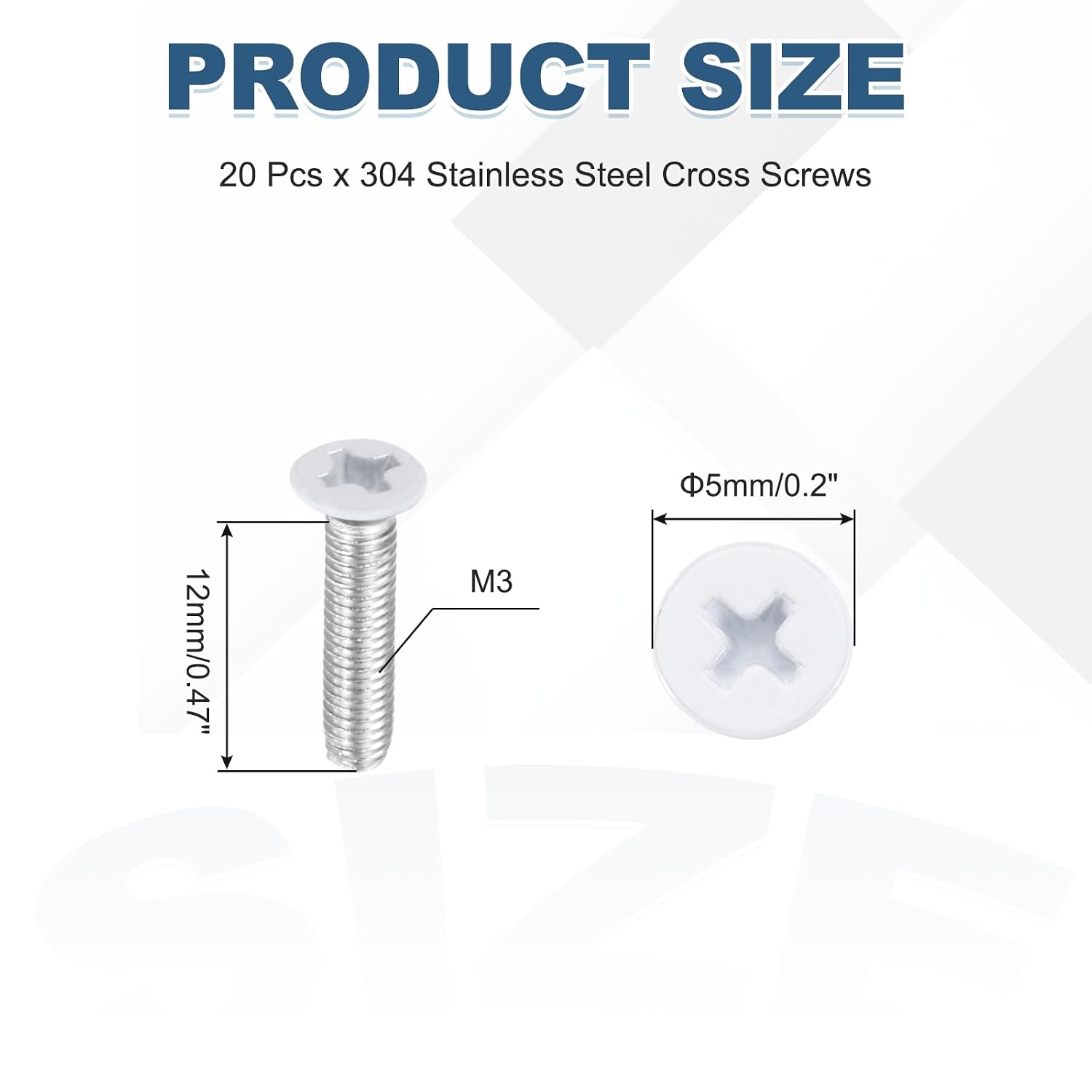 MECCANIXITY M3 x 12mm Flat Countersunk Head Machine Screws 304 Stainless Steel Full Thread Phillips Drive Cross Screw for Furniture Connection Electrical Appliances (White, Pack of 20)