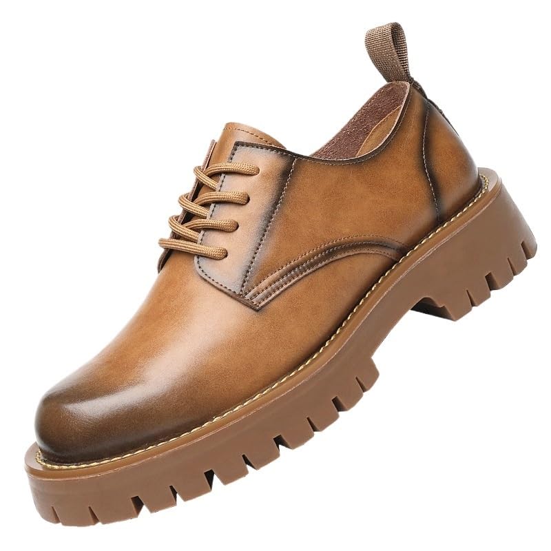 Men's British Business Leather Shoes Big Lace-up Soft Surface Casual Work Shoes Thick Sole Slip Resistant Rubber Dress Shoes for Men