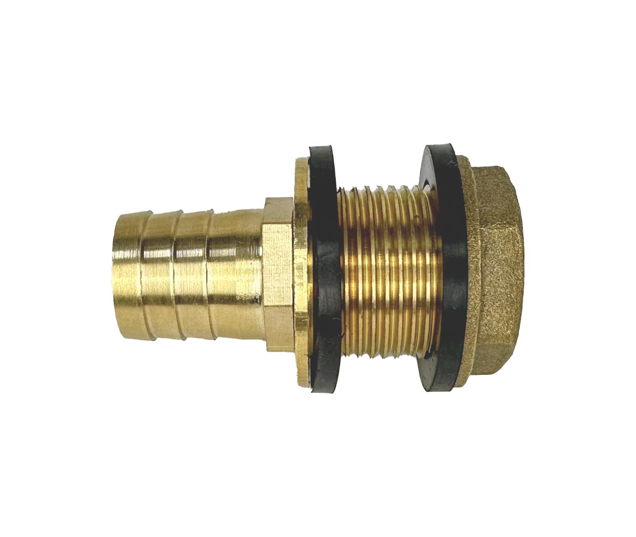 Kit de conector de latón macizo para agua – Rosca hembra de 3/4 pulgadas, rosca macho de 1 pulgada, lengüeta de manguera de 25 mm con sellos y abrazadera – Adaptador de tanque de barril de lluvia a