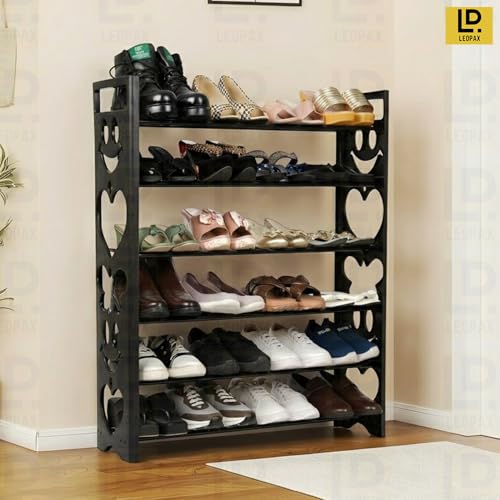Image of LEOPAX Premium Multipurpose Shoe Rack, 6-Layer Shoe Storage Organizer, Compact Space-Saving Strong & Durable Rack for Entryway, Living Room, Bedroom & Closet - Black
